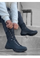 MirgeShoes Siyah Bağcıklı Erkek Outdoor Combat Bot Nubuk Deri Yüksek Kalın Taban MRG010602923