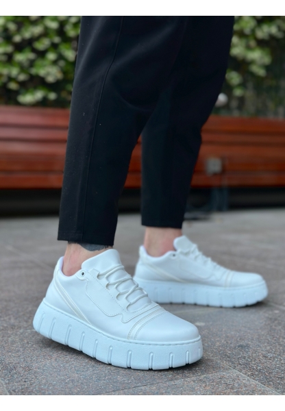 MirgeShoes Beyaz Bağcıklı Erkek Günlük Ayakkabı Kalın Yüksek BYZ Taban MRG010602984