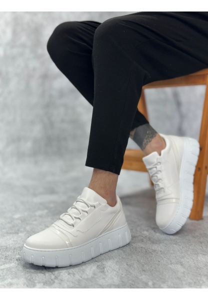 MirgeShoes Beyaz Bağcıklı Erkek Günlük Ayakkabı Kalın Yüksek BYZ Taban MRG010602984