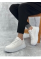 MirgeShoes Beyaz Bağcıklı Erkek Günlük Ayakkabı Kalın Yüksek BYZ Taban MRG010602984