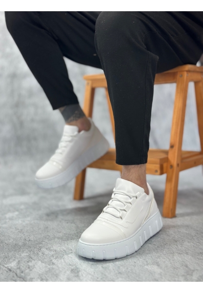 MirgeShoes Beyaz Bağcıklı Erkek Günlük Ayakkabı Kalın Yüksek BYZ Taban MRG010602984