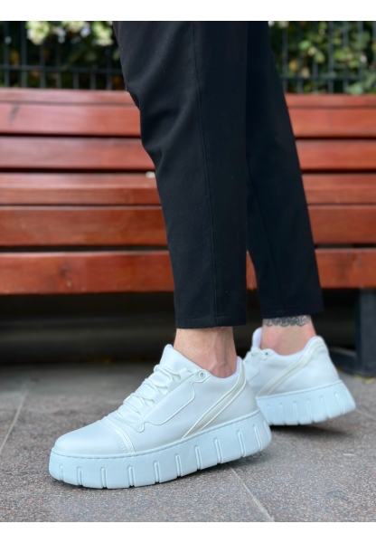 MirgeShoes Beyaz Bağcıklı Erkek Günlük Ayakkabı Kalın Yüksek BYZ Taban MRG010602984