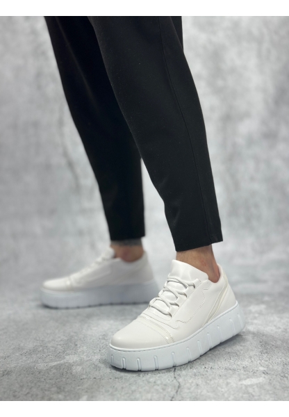 MirgeShoes Beyaz Bağcıklı Erkek Günlük Ayakkabı Kalın Yüksek BYZ Taban MRG010602984