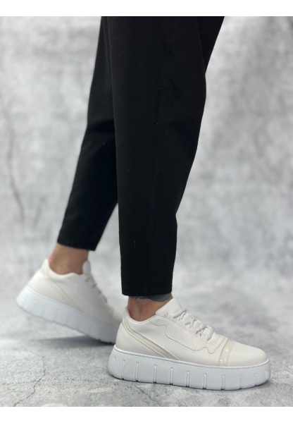 MirgeShoes Beyaz Bağcıklı Erkek Günlük Ayakkabı Kalın Yüksek BYZ Taban MRG010602984