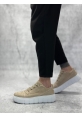 MirgeShoes Krem Bağcıklı Erkek Günlük Ayakkabı Kalın Yüksek BYZ Taban MRG010602984