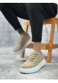MirgeShoes Krem Bağcıklı Erkek Günlük Ayakkabı Kalın Yüksek BYZ Taban MRG010602984
