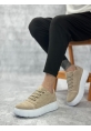 MirgeShoes Krem Bağcıklı Erkek Günlük Ayakkabı Kalın Yüksek BYZ Taban MRG010602984