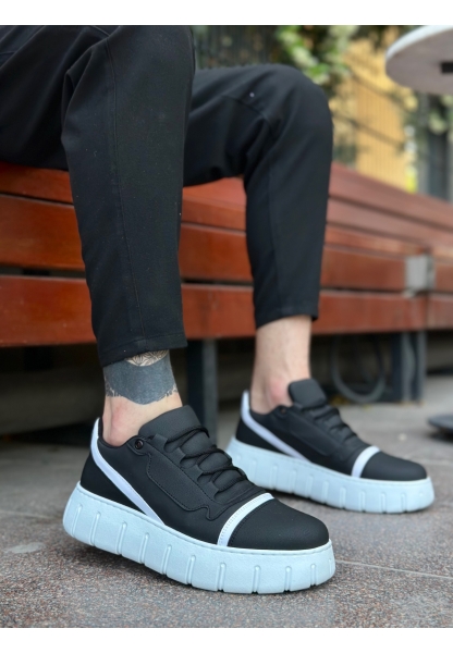 MirgeShoes Siyah Bağcıklı Erkek Günlük Ayakkabı Kalın Yüksek BYZ Taban MRG010602984