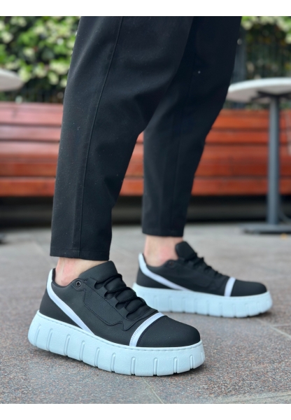 MirgeShoes Siyah Bağcıklı Erkek Günlük Ayakkabı Kalın Yüksek BYZ Taban MRG010602984