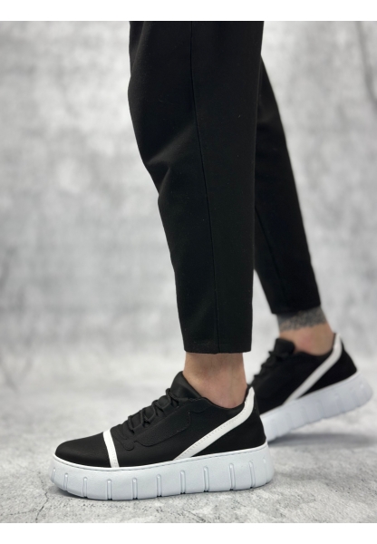 MirgeShoes Siyah Bağcıklı Erkek Günlük Ayakkabı Kalın Yüksek BYZ Taban MRG010602984