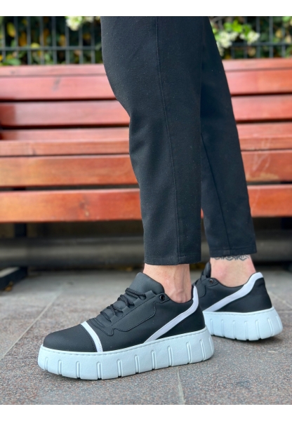 MirgeShoes Siyah Bağcıklı Erkek Günlük Ayakkabı Kalın Yüksek BYZ Taban MRG010602984