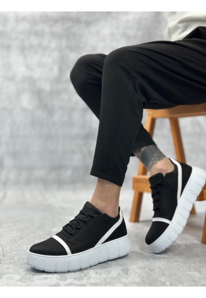 MirgeShoes Siyah Bağcıklı Erkek Günlük Ayakkabı Kalın Yüksek BYZ Taban MRG010602984