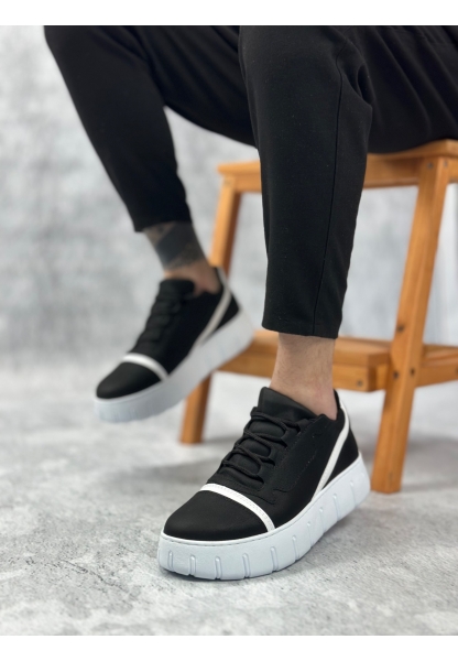 MirgeShoes Siyah Bağcıklı Erkek Günlük Ayakkabı Kalın Yüksek BYZ Taban MRG010602984