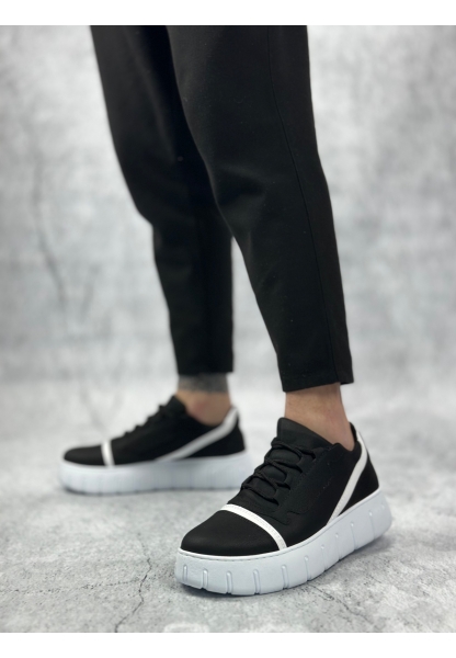 MirgeShoes Siyah Bağcıklı Erkek Günlük Ayakkabı Kalın Yüksek BYZ Taban MRG010602984