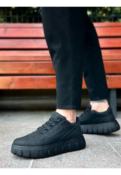 MirgeShoes Siyah Bağcıklı Erkek Günlük Ayakkabı Kalın Yüksek SYH Taban MRG010602984