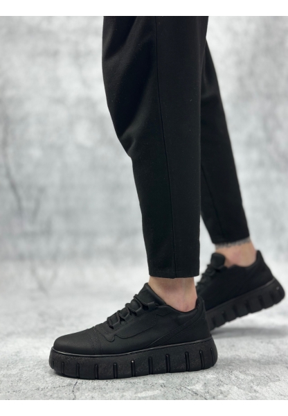 MirgeShoes Siyah Bağcıklı Erkek Günlük Ayakkabı Kalın Yüksek SYH Taban MRG010602984