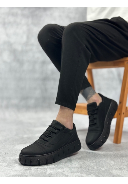 MirgeShoes Siyah Bağcıklı Erkek Günlük Ayakkabı Kalın Yüksek SYH Taban MRG010602984
