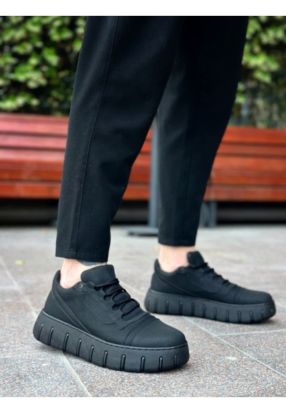 MirgeShoes Siyah Bağcıklı Erkek Günlük Ayakkabı Kalın Yüksek SYH Taban MRG010602984