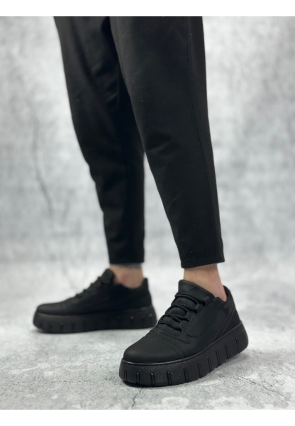 MirgeShoes Siyah Bağcıklı Erkek Günlük Ayakkabı Kalın Yüksek SYH Taban MRG010602984