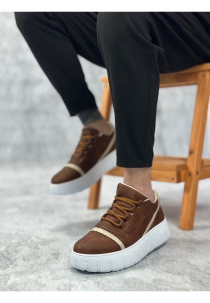 MirgeShoes Taba Bağcıklı Erkek Günlük Ayakkabı Kalın Yüksek BYZ Taban MRG010602984