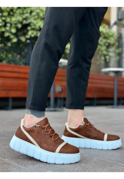 MirgeShoes Taba Bağcıklı Erkek Günlük Ayakkabı Kalın Yüksek BYZ Taban MRG010602984