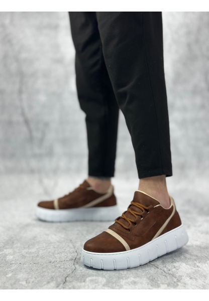 MirgeShoes Taba Bağcıklı Erkek Günlük Ayakkabı Kalın Yüksek BYZ Taban MRG010602984