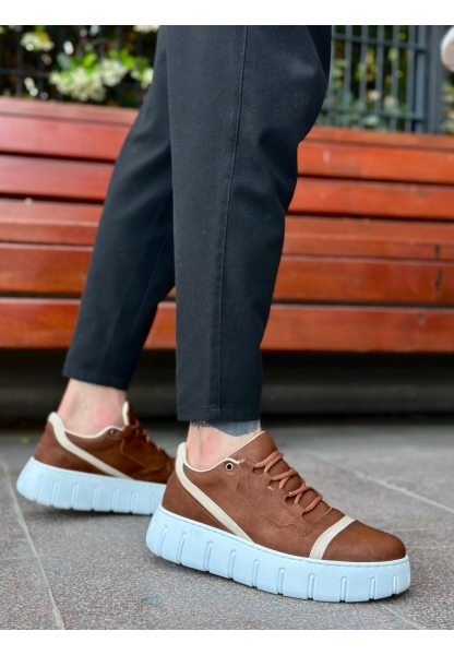 MirgeShoes Taba Bağcıklı Erkek Günlük Ayakkabı Kalın Yüksek BYZ Taban MRG010602984