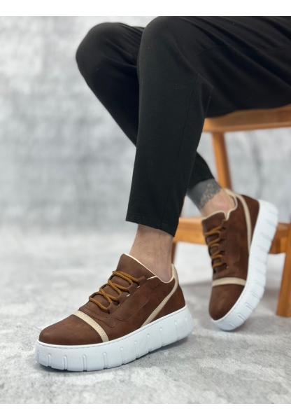 MirgeShoes Taba Bağcıklı Erkek Günlük Ayakkabı Kalın Yüksek BYZ Taban MRG010602984