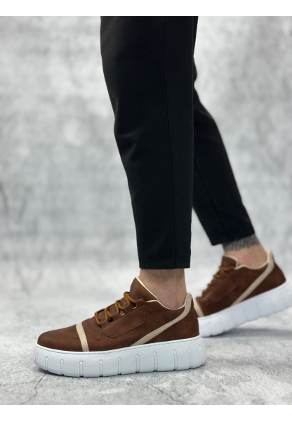 MirgeShoes Taba Bağcıklı Erkek Günlük Ayakkabı Kalın Yüksek BYZ Taban MRG010602984