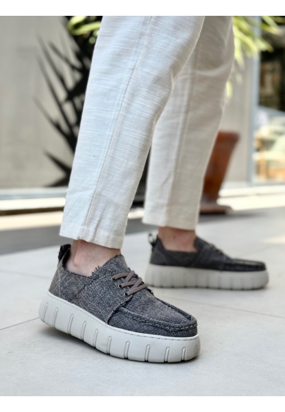 MirgeShoes Kahve Erkek Casual Spor Ayakkabı Keten Tekstil Yüksek Kalın KRM Taban MRG010602994