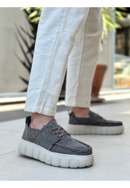 MirgeShoes Kahve Erkek Casual Spor Ayakkabı Keten Tekstil Yüksek Kalın KRM Taban MRG010602994