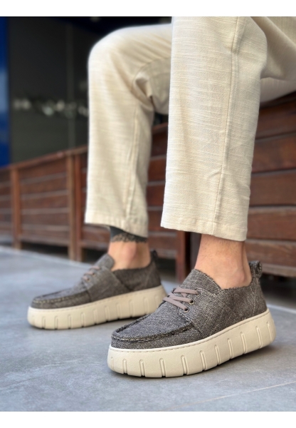 MirgeShoes Kahve Erkek Casual Spor Ayakkabı Keten Tekstil Yüksek Kalın KRM Taban MRG010602994