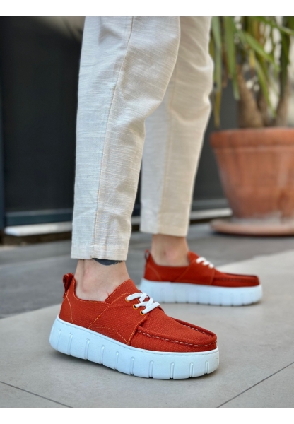 MirgeShoes Turuncu Erkek Casual Spor Ayakkabı Keten Tekstil Yüksek Kalın BYZ Taban MRG010602994