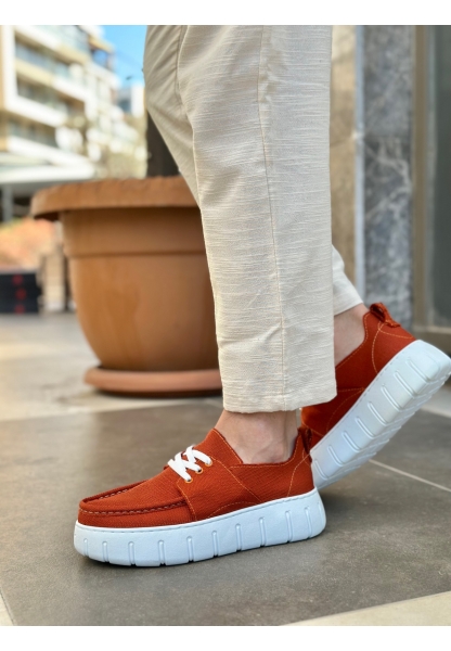 MirgeShoes Turuncu Erkek Casual Spor Ayakkabı Keten Tekstil Yüksek Kalın BYZ Taban MRG010602994