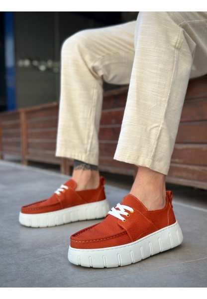 MirgeShoes Turuncu Erkek Casual Spor Ayakkabı Keten Tekstil Yüksek Kalın BYZ Taban MRG010602994