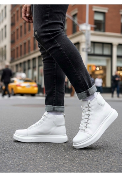 MirgeShoes Beyaz Bağcıklı Erkek Tarz Spor Bot Günlük Rahat Kalın BYZ Taban MRG010603031