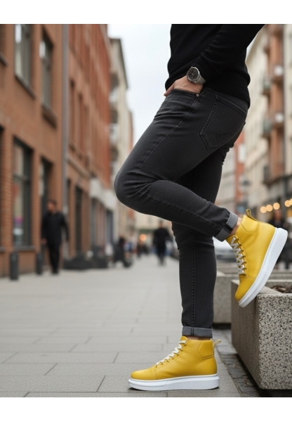 MirgeShoes Sarı Bağcıklı Erkek Tarz Spor Bot Günlük Rahat Kalın BYZ Taban MRG010603031