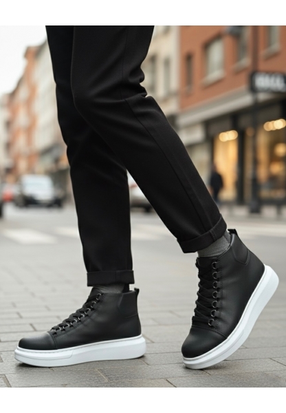 MirgeShoes Siyah Bağcıklı Erkek Tarz Spor Bot Günlük Rahat Kalın BYZ Taban MRG010603031