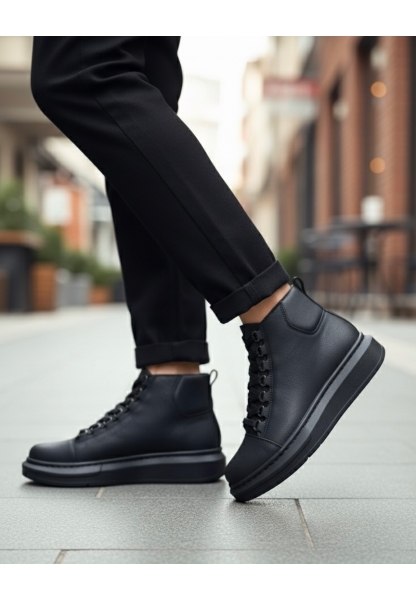 MirgeShoes Siyah Bağcıklı Erkek Tarz Spor Bot Günlük Rahat Kalın SYH Taban MRG010603031