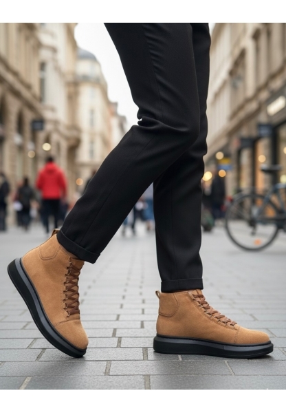 MirgeShoes Taba Bağcıklı Erkek Tarz Spor Bot Süet Günlük Rahat Kalın SYH Taban MRG010603031