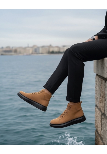 MirgeShoes Taba Bağcıklı Erkek Tarz Spor Bot Süet Günlük Rahat Kalın SYH Taban MRG010603031