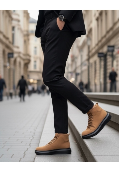 MirgeShoes Taba Bağcıklı Erkek Tarz Spor Bot Süet Günlük Rahat Kalın SYH Taban MRG010603031
