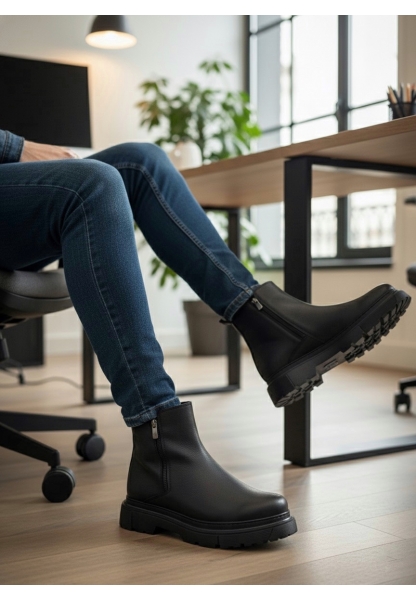 MirgeShoes Siyah Çift Fermuarlı Erkek Yarım Bilek Bot Termo SYH Taban MRG010603095