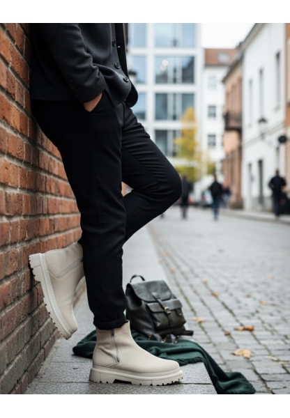 MirgeShoes Bej Çift Fermuarlı Erkek Yarım Bilek Bot Poli BEJ Taban MRG010603095