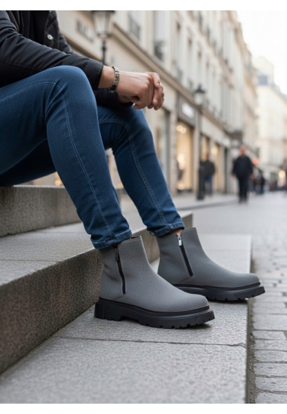 MirgeShoes Füme Çift Fermuarlı Erkek Yarım Bilek Bot Poli SYH Taban MRG010603095
