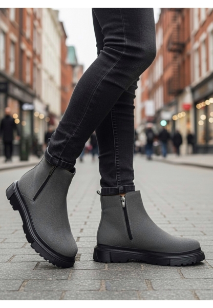 MirgeShoes Füme Çift Fermuarlı Erkek Yarım Bilek Bot Poli SYH Taban MRG010603095