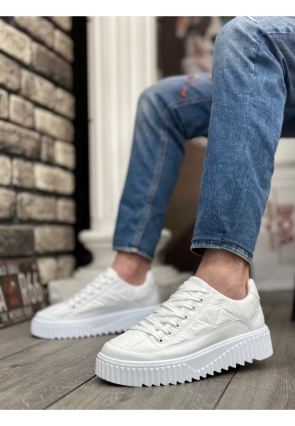 MirgeShoes Beyaz Bağcıklı Erkek Casual Ayakkabı Tırtıklı Yüksek BYZ Taban MRG010603119