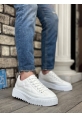 MirgeShoes Beyaz Bağcıklı Erkek Casual Ayakkabı Tırtıklı Yüksek BYZ Taban MRG010603119