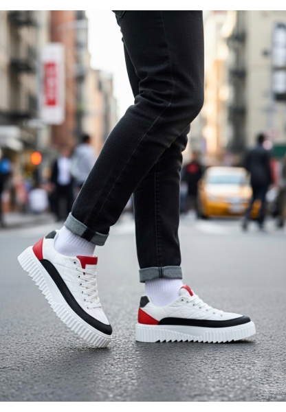 MirgeShoes Siyah Bağcıklı Erkek Casual Ayakkabı Paraşüt Kumaş Tırtıklı Yüksek BYZ-SYH-KRMZ Taban MRG010603119