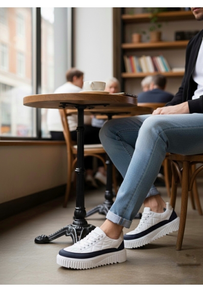 MirgeShoes Beyaz Bağcıklı Erkek Casual Ayakkabı Paraşüt Kumaş Tırtıklı Yüksek BYZ-SYH Taban MRG010603119